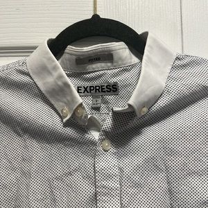 Express White Short Sleeve Polka Dot Button Up Size Large
